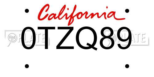 0TZQ89 California License Plate