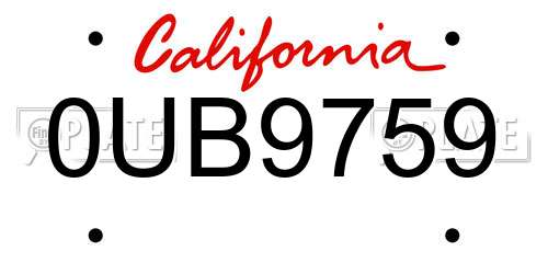 0UB9759 California License Plate