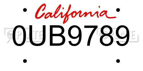0UB9789 California License Plate