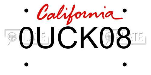 0UCK08 California License Plate