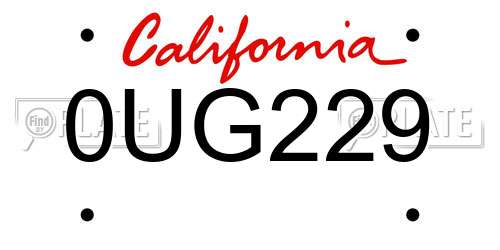 0UG229 California License Plate