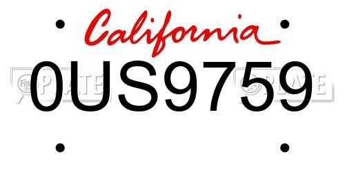 0US9759 California License Plate