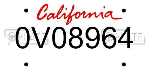0V08964 California License Plate
