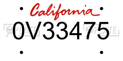 0V33475 California License Plate