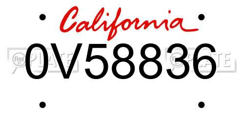 0V58836 California License Plate