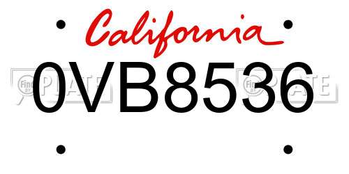 0VB8536 California License Plate