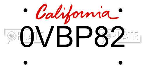 0VBP82 California License Plate