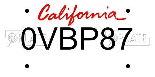 0VBP87 California License Plate