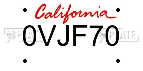 0VJF70 California License Plate