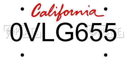 0VLG655 California License Plate
