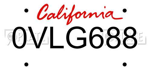 0VLG688 California License Plate