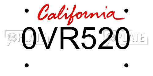 0VR520 California License Plate