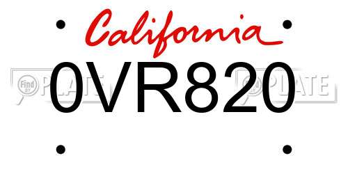 0VR820 California License Plate