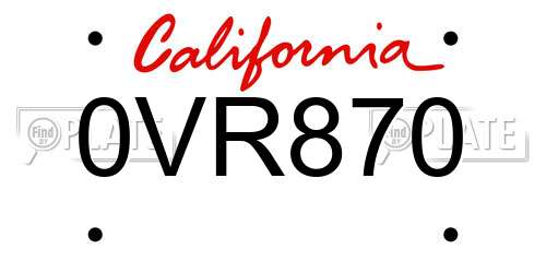0VR870 California License Plate