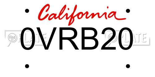 0VRB20 California License Plate