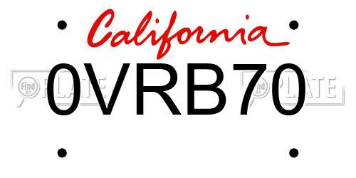 0VRB70 California License Plate