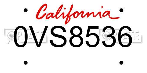 0VS8536 California License Plate