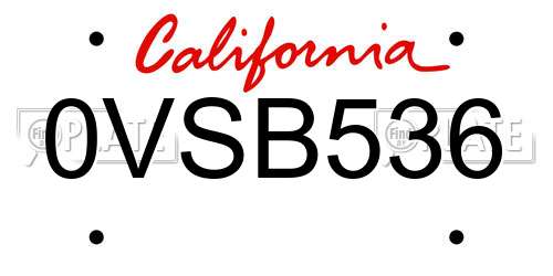 0VSB536 California License Plate