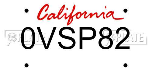 0VSP82 California License Plate