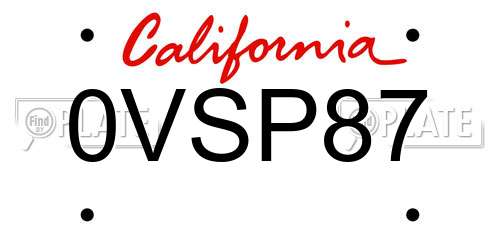 0VSP87 California License Plate
