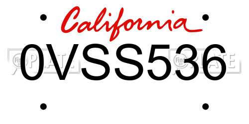 0VSS536 California License Plate