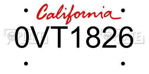 0VT1826 California License Plate