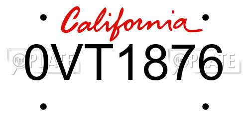 0VT1876 California License Plate