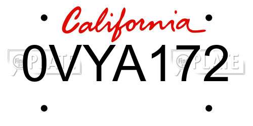 0VYA172 California License Plate