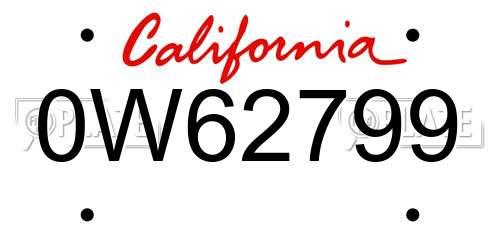 0W62799 California License Plate