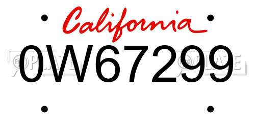 0W67299 California License Plate