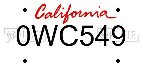 0WC549 California License Plate
