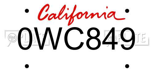 0WC849 California License Plate