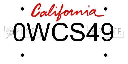 0WCS49 California License Plate