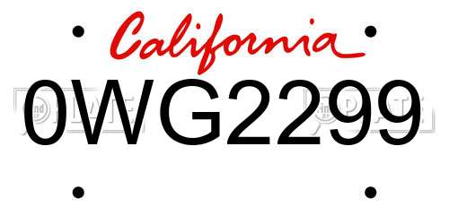 0WG2299 California License Plate