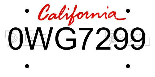 0WG7299 California License Plate