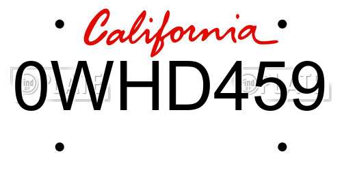 0WHD459 California License Plate