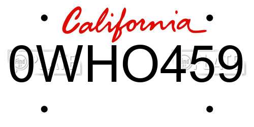0WHO459 California License Plate