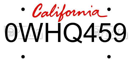 0WHQ459 California License Plate