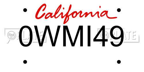 0WMI49 California License Plate