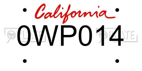 0WP014 California License Plate