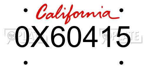 0X60415 California License Plate