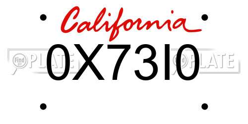 0X73I0 California License Plate