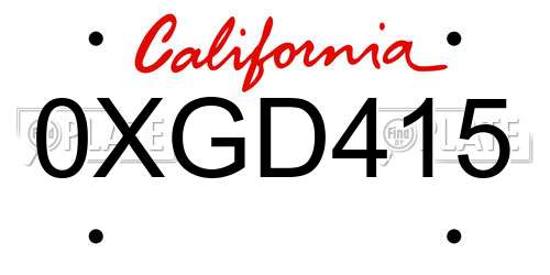 0XGD415 California License Plate