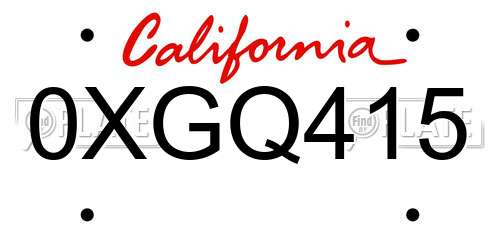 0XGQ415 California License Plate