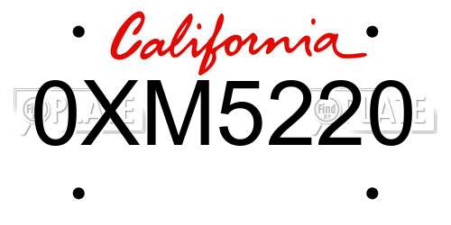 0XM5220 California License Plate