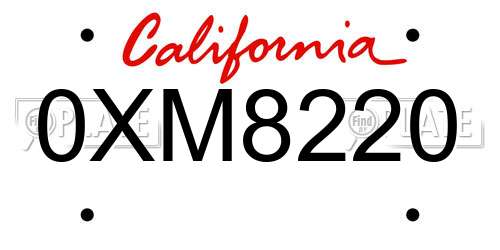 0XM8220 California License Plate