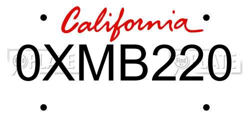 0XMB220 California License Plate