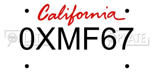 0XMF67 California License Plate