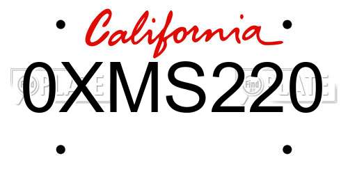0XMS220 California License Plate