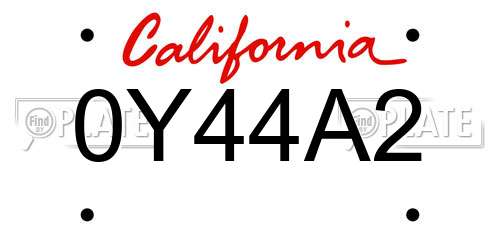 0Y44A2 California License Plate